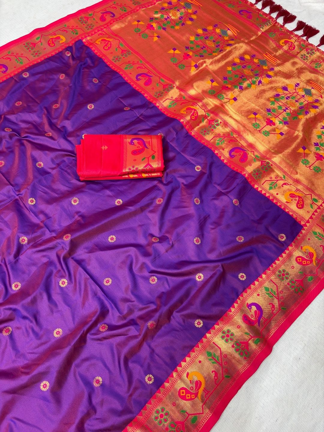 Pruple (Red Tone) Traditional Yeola Paithani Silk Zari Woven Saree