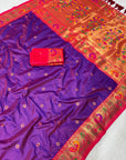 Pruple (Red Tone) Traditional Yeola Paithani Silk Zari Woven Saree