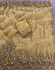 Yellow Premium Tissue Scuba Silk Saree with Pearl Work