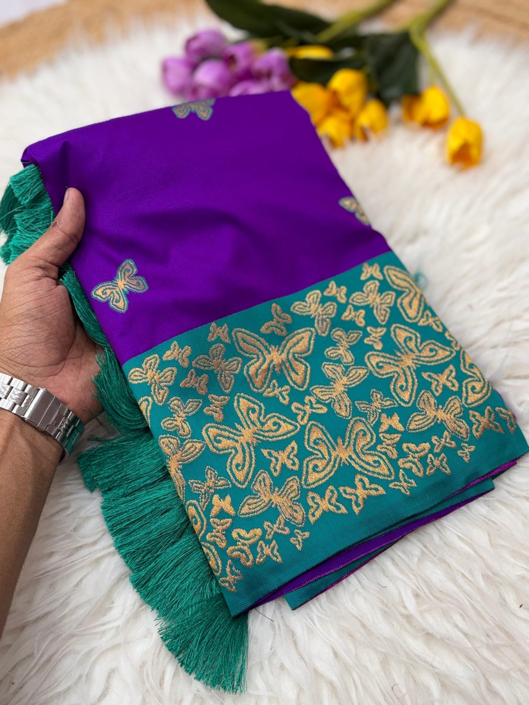 Purple Soft Silk Zari Woven Saree with Butterfly Concept Saree