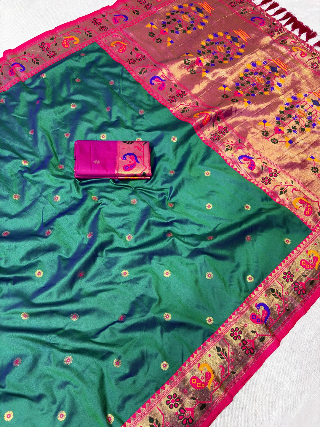 Peacock Blue Traditional Yeola Paithani Silk Zari Woven Saree