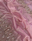 Onion Pink Premium Tissue Scuba Silk Saree with Pearl Work