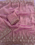 Light Pink Premium Tissue Scuba Silk Saree with Pearl Work