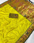Mehendi Green Traditional Yeola Paithani Silk Zari Woven Saree