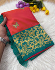 Peach Soft Silk Zari Woven Saree with Butterfly Concept Saree