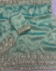 Sky Blue Premium Tissue Scuba Silk Saree with Pearl Work