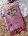 Pink Premium Flora Tussar Silk Resham Paithani Saree