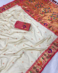 Cream Traditional Yeola Paithani Silk Zari Woven Saree