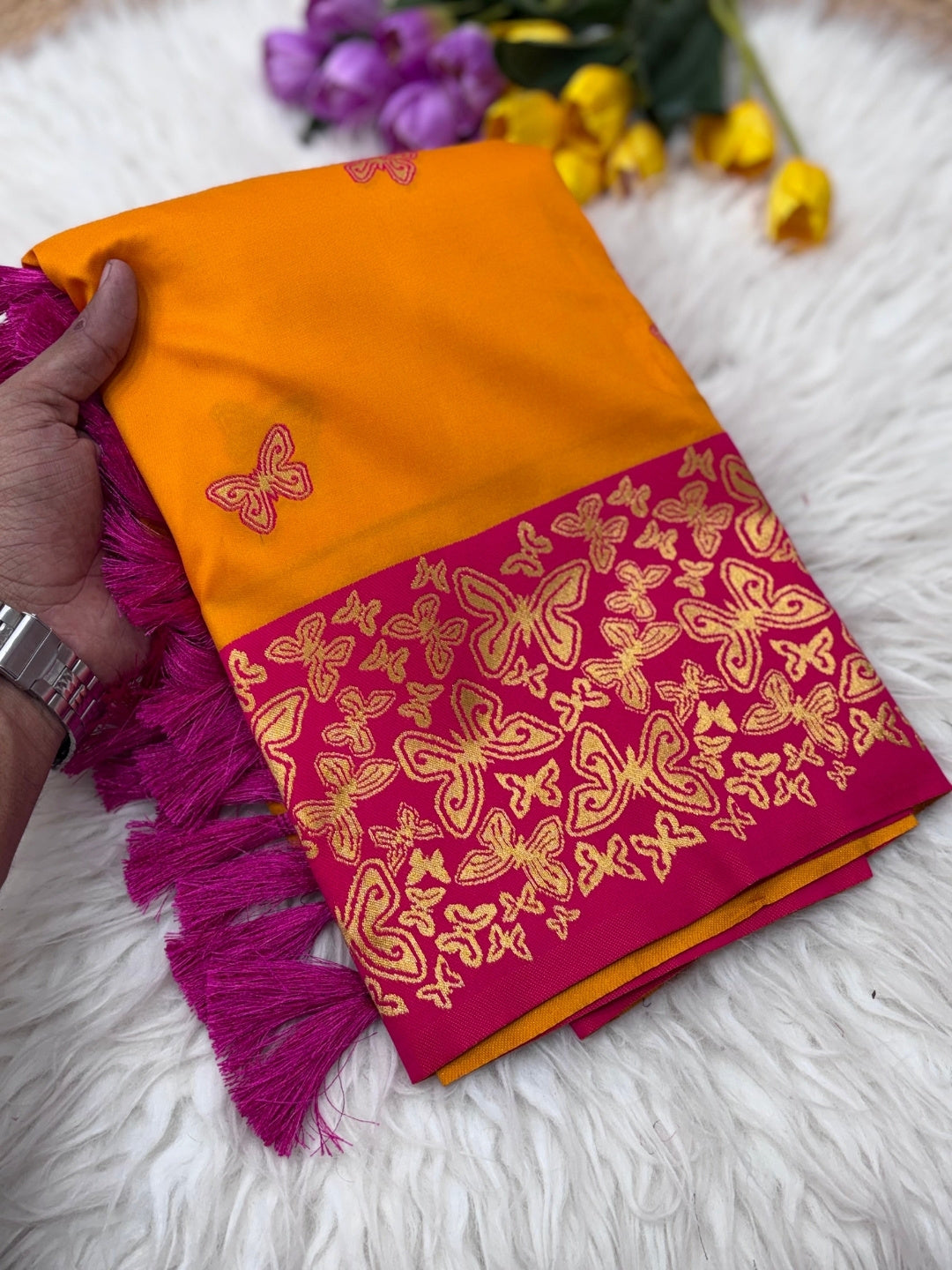Orange Soft Silk Zari Woven Saree with Butterfly Concept Saree