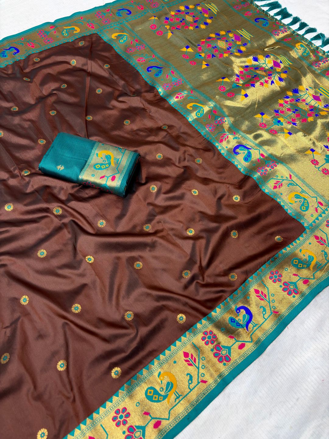Coffee Traditional Yeola Paithani Silk Zari Woven Saree