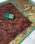 Coffee Traditional Yeola Paithani Silk Zari Woven Saree