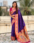 Violet Rajhans(Swan) & Peacock Meenakari Paithani Silk Saree