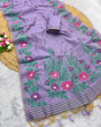 Lavender Premium Floral Tussar Resham Saree