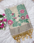 White Premium Floral Tussar Resham Saree