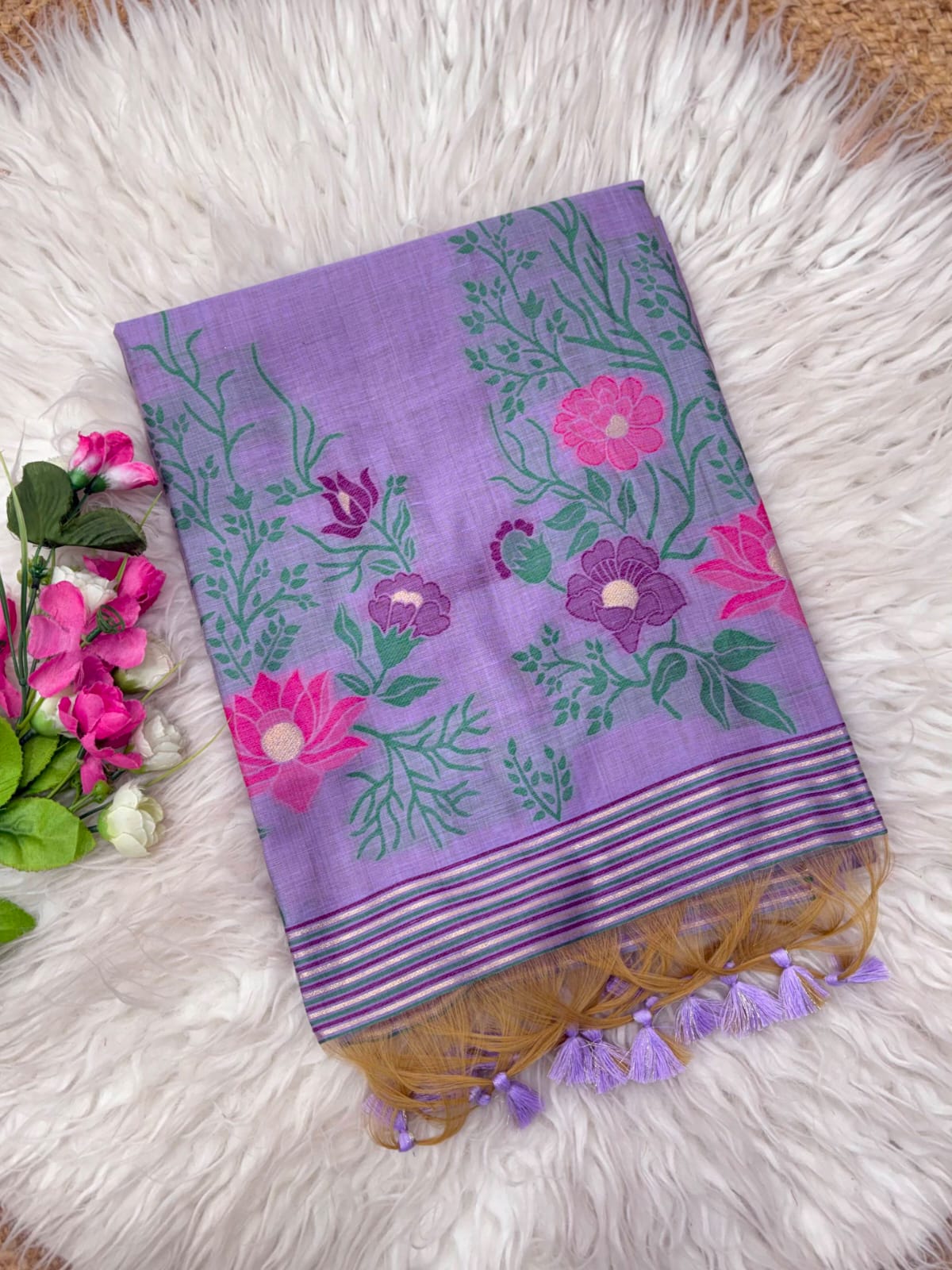 Lavender Premium Floral Tussar Resham Saree