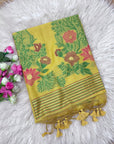 Yellow Premium Floral Tussar Resham Saree