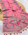 Pink Premium Floral Tussar Resham Saree