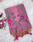 Pink Premium Floral Tussar Resham Saree