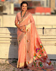 Light Pink Organza Silk Paithani Fusion Rajhans Border and Pallu