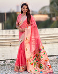 Pink Organza Silk Paithani Fusion Rajhans Border and Pallu