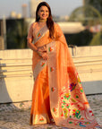 Peach Organza Silk Paithani Fusion Rajhans Border and Pallu