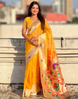 Yellow Organza Silk Paithani Fusion Rajhans Border and Pallu