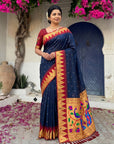 Black Vidya Balan Inspired Muniya Temple Paithani Silk Saree