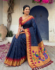 Black Vidya Balan Inspired Muniya Temple Paithani Silk Saree