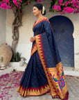 Black Vidya Balan Inspired Muniya Temple Paithani Silk Saree