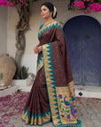 Coffee Vidya Balan Inspired Muniya Temple Paithani Silk Saree