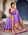 Lavender Vidya Balan Inspired Muniya Temple Paithani Silk Saree