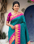 Peacock Blue Vidya Balan Inspired Muniya Temple Paithani Silk Saree