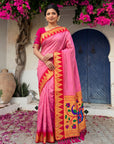 Pink Vidya Balan Inspired Muniya Temple Paithani Silk Saree
