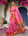 Pink Vidya Balan Inspired Muniya Temple Paithani Silk Saree