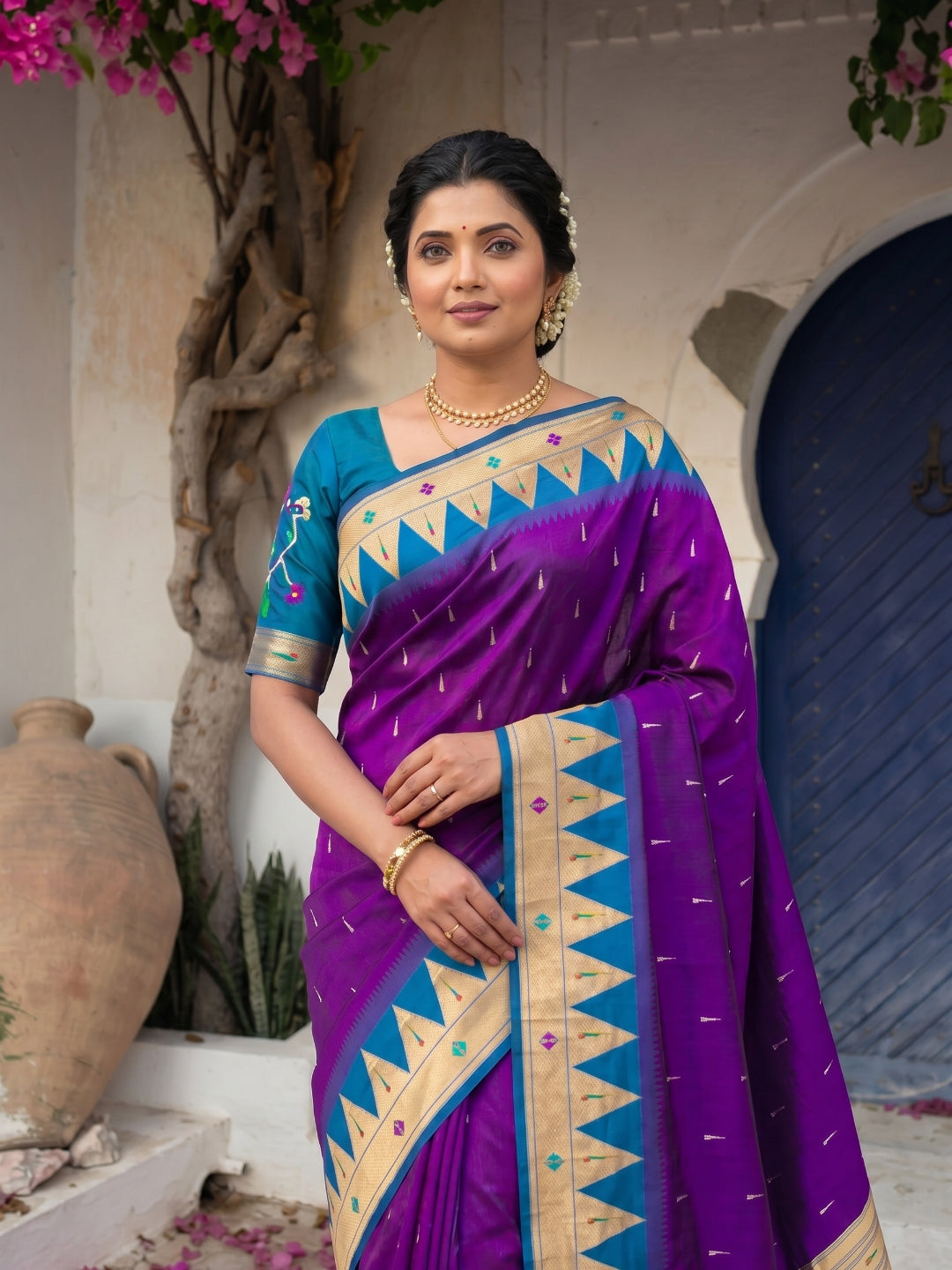 Purple Vidya Balan Inspired Muniya Temple Paithani Silk Saree
