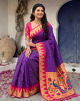 Purple (Red Tone) Vidya Balan Inspired Muniya Temple Paithani Silk Saree