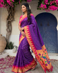 Purple (Red Tone) Vidya Balan Inspired Muniya Temple Paithani Silk Saree