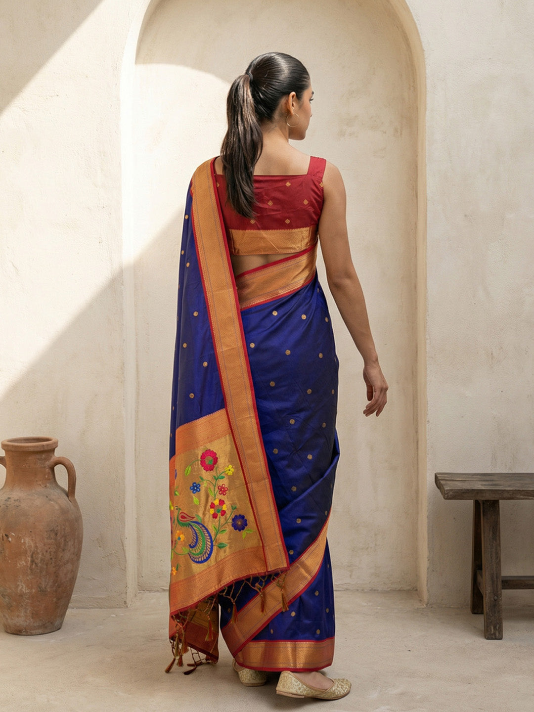 Violet Soft Traditional Paithani Silk Zari Woven Peacock Pattern Saree