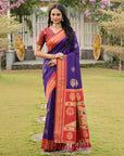 Violet Soft Ikkal Silk Zari Woven Kolam Pattern Saree with Paithani Pallu