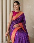 Violet Soft Paithani Silk Zari Woven Saree with Peacock Pallu