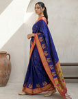 Violet Soft Traditional Paithani Silk Zari Woven Peacock Pattern Saree