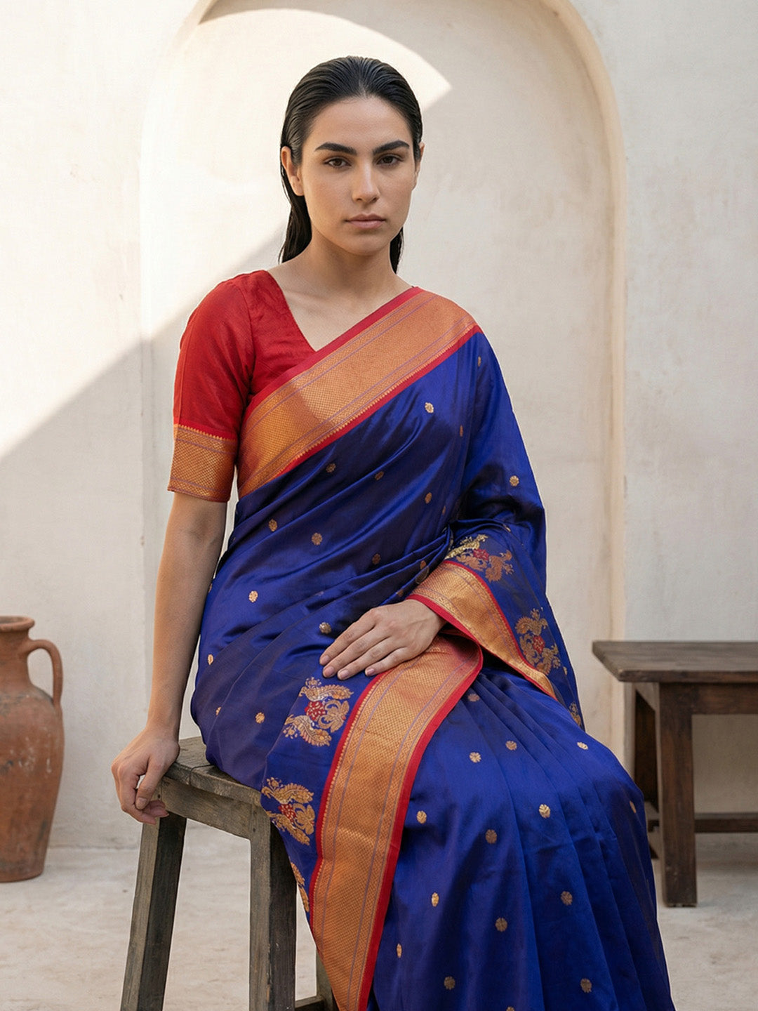 Violet Soft Traditional Paithani Silk Zari Woven Peacock Pattern Saree