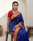 Violet Soft Traditional Paithani Silk Zari Woven Peacock Pattern Saree