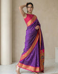 Violet Soft Paithani Silk Zari Woven Saree with Peacock Pallu