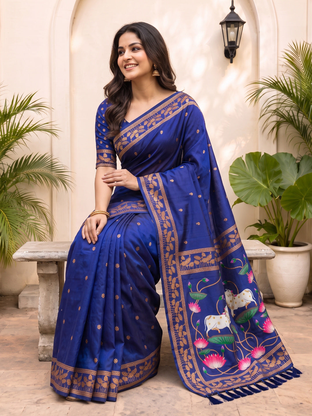 Violet Soft Zari Woven Saree with Lotus Pichwai Concept Pallu