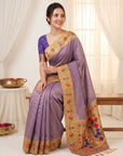 Violet Premium Soft Brocade Tissue Paithani Silk Saree