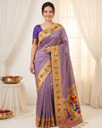 Violet Premium Soft Brocade Tissue Paithani Silk Saree