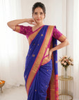 Violet Traditional Soft Silk Saree with Floral & Peacock Pattern Saree