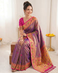 Violet Premium Soft Bamboo Tissue Paithani Silk Saree