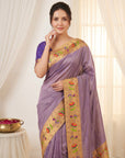 Violet Premium Soft Brocade Tissue Paithani Silk Saree